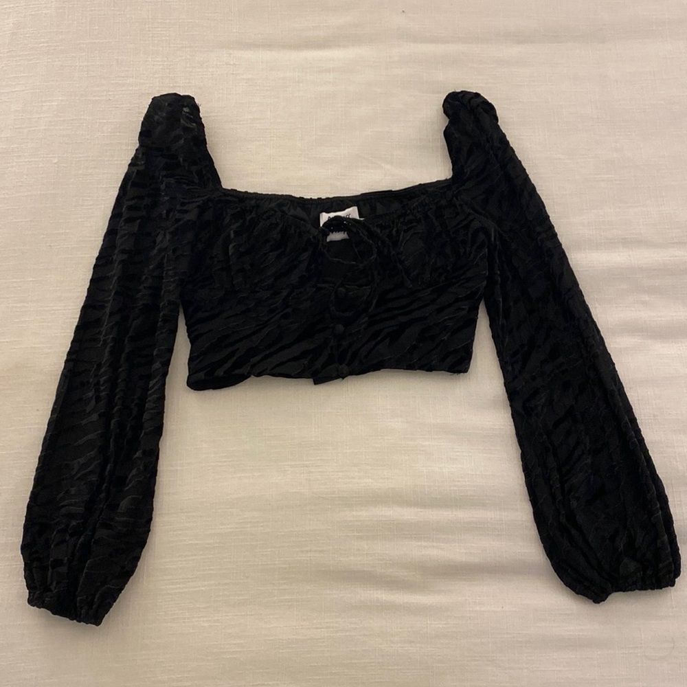 Princess Polly Black Long Sleeve Zebra Patterned Crop